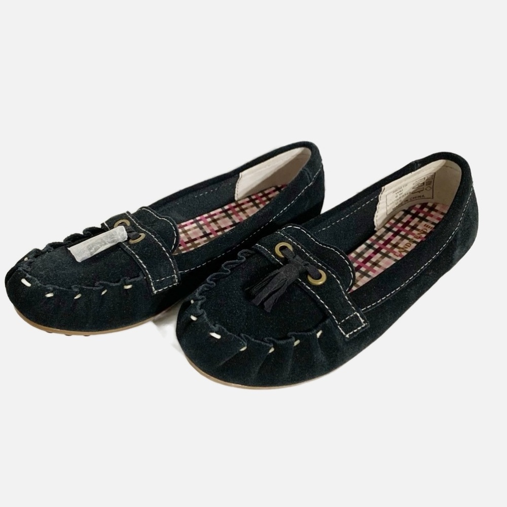 Lands’ End Suede Leather Slip On Loafer Moccasins Driving Shoes Knobby Tassels